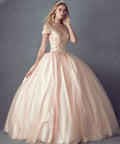 Embroidered Applique Tulle Off Shoulder Long Quinceanera Dress JT1430