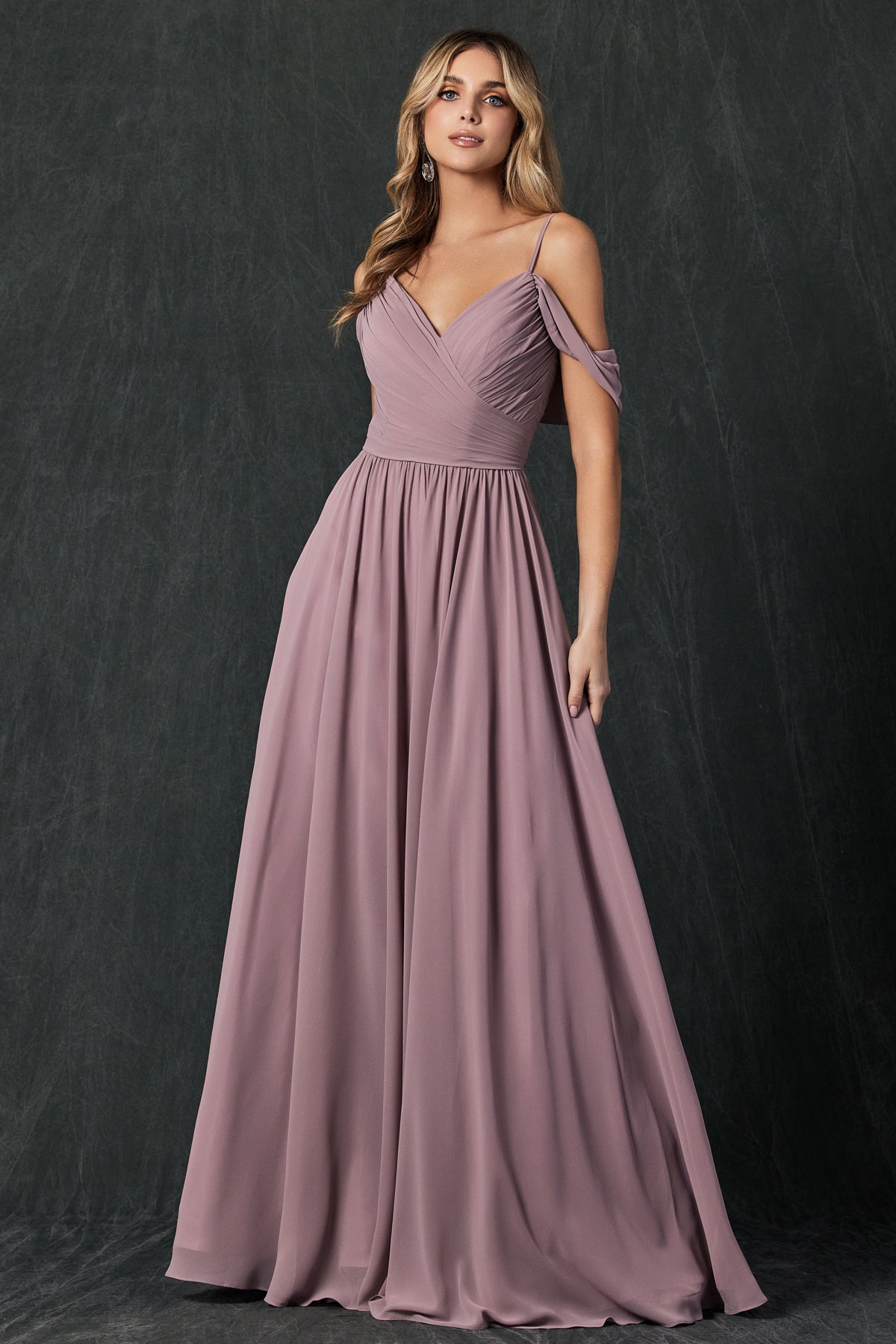 Pleated off the shoulder full skirt formal bridesmaid dress JT262