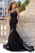 Sleeveless Special Occasion Mermaid Gown w/ Cowl Neckline & Open Lace Up Back AC3012