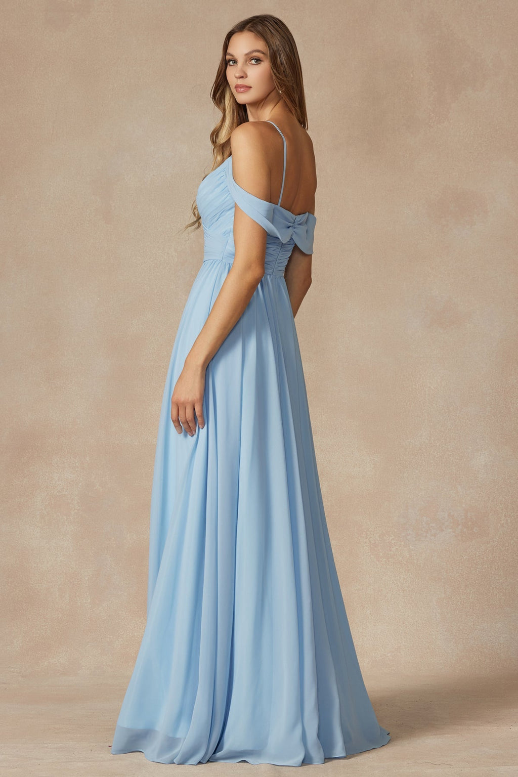 Pleated off the shoulder full skirt formal bridesmaid dress JT262