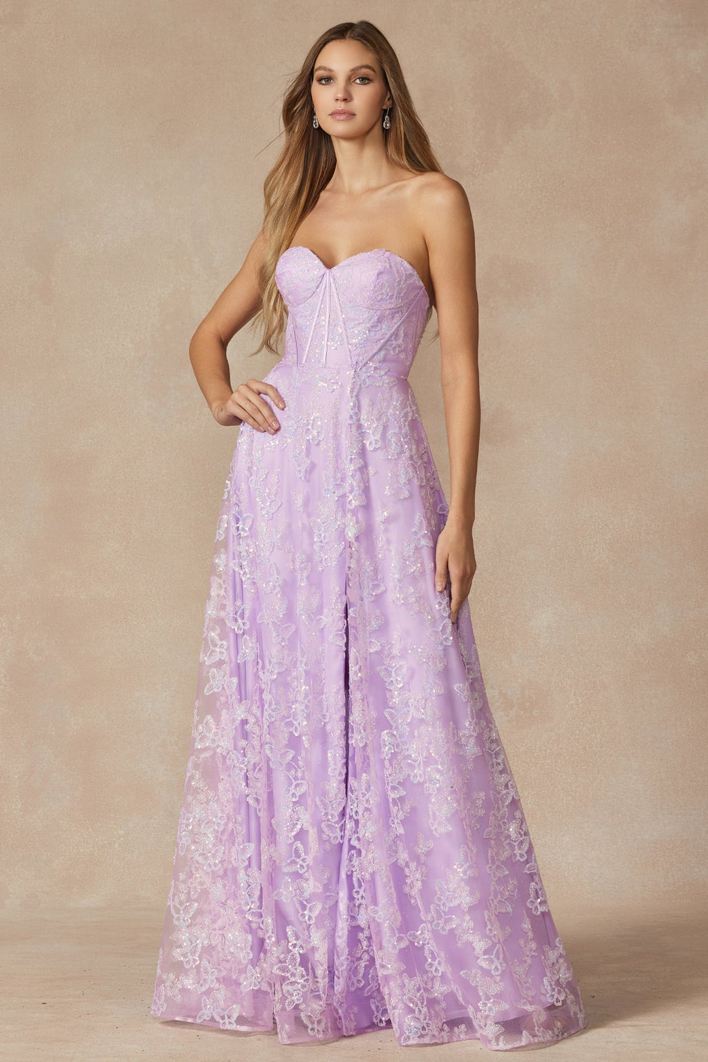 Butterfly Glitter Embroidered Corset Top Long Prom Dress JT2403