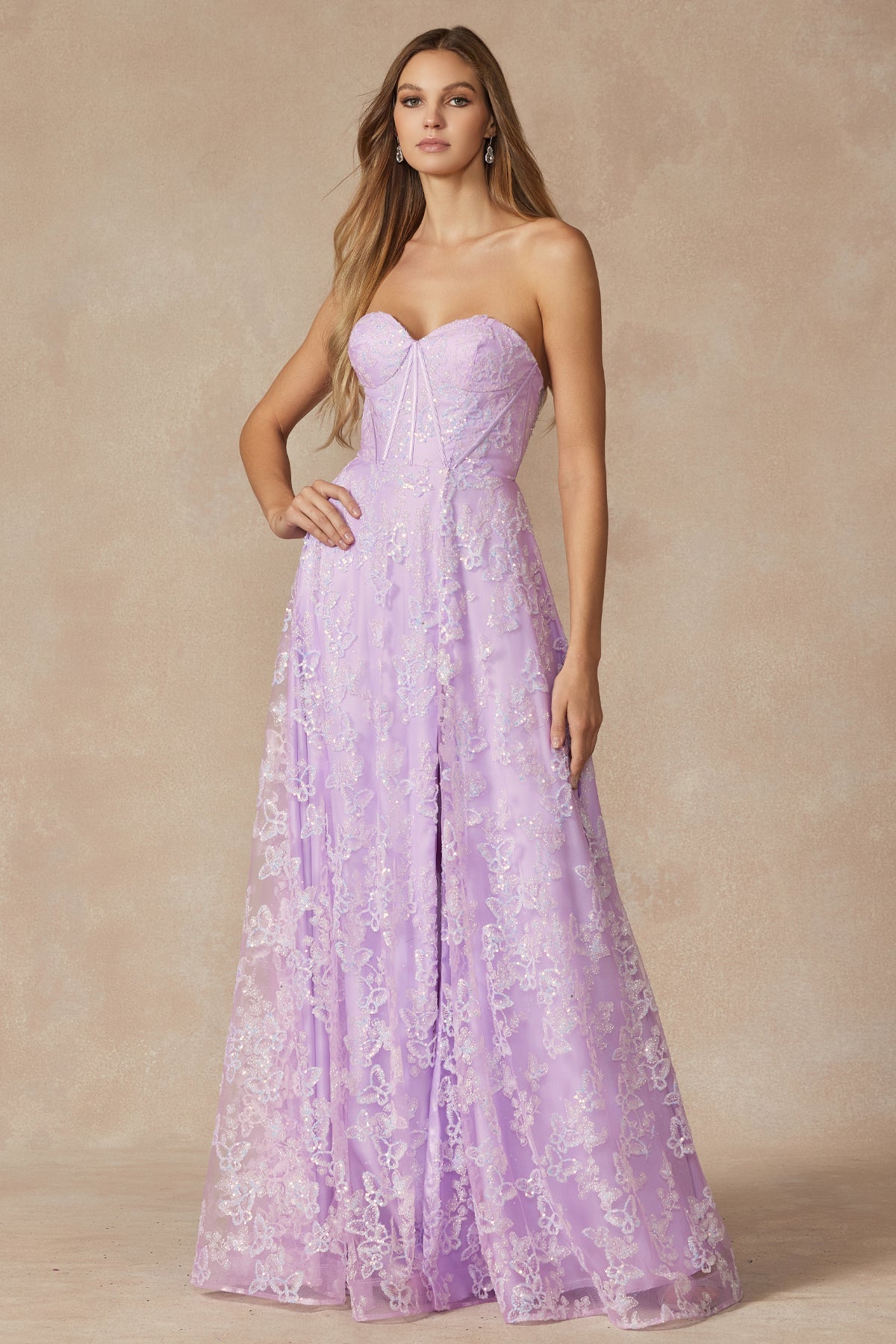 Butterfly Glitter Embroidered Corset Top Long Prom Dress JT2403