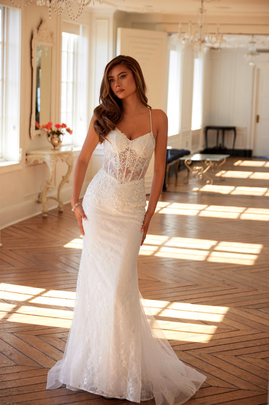 Elegant Lace Embellished Long Bridal Wedding Gown Detailed JTJT2481UW