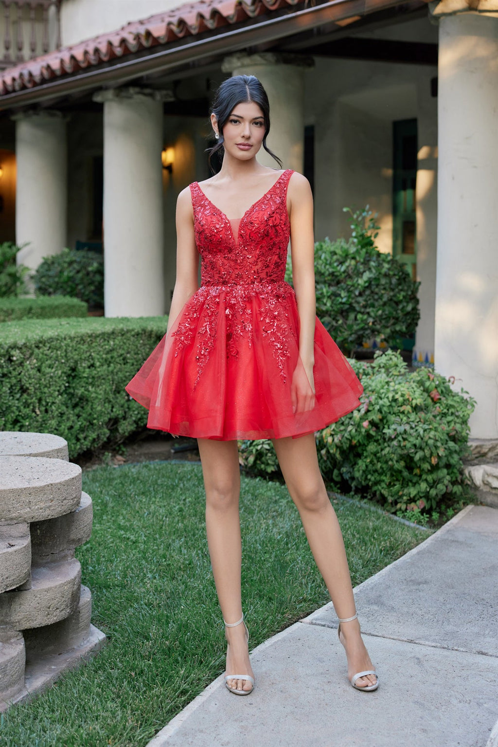 Short Tulle Dress with Floral Lace Embroidery Homecoming JTJT987N