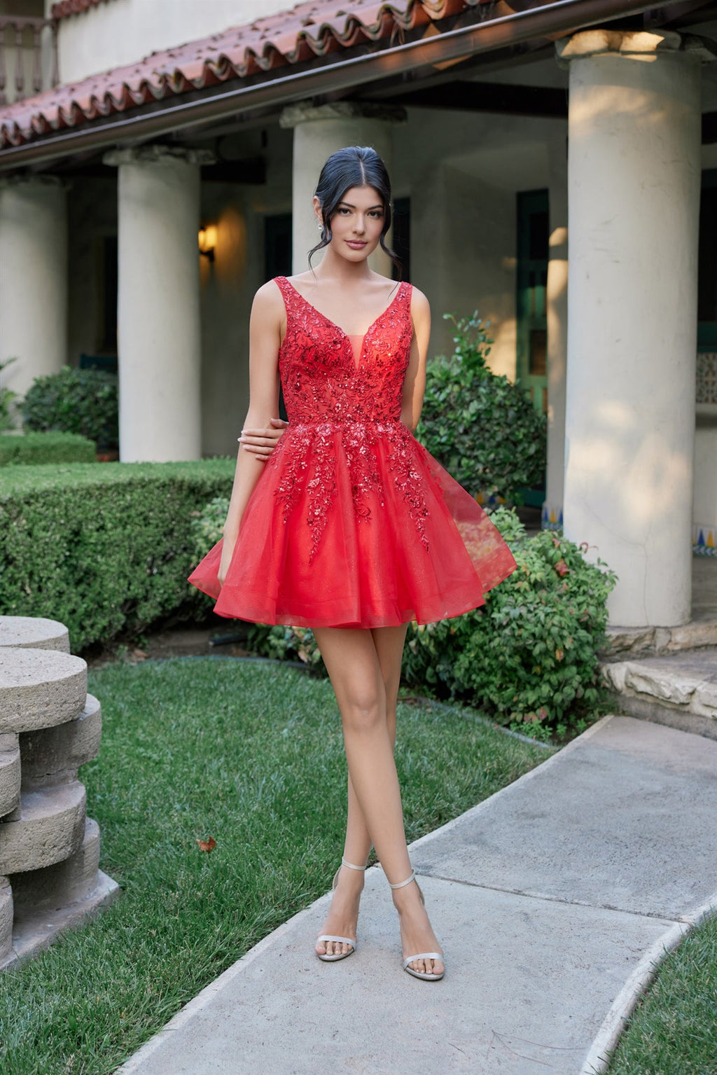 Short Tulle Dress with Floral Lace Embroidery Homecoming JTJT987N