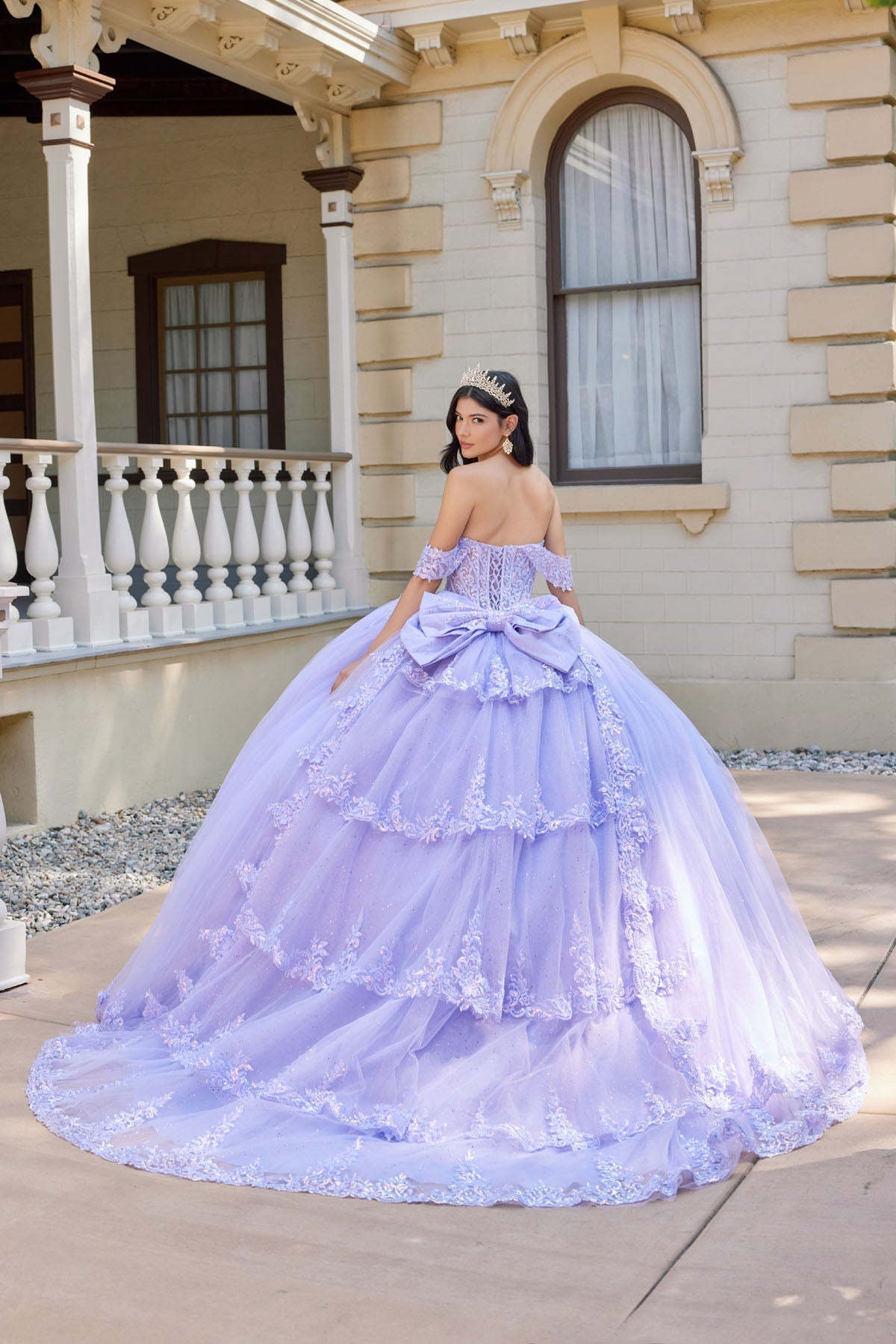 Layered Floral Lace Ball Gown with Train Quinceañera with JTJT1507J