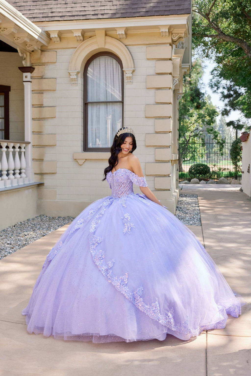 Layered Floral Lace Ball Gown with Train Quinceañera with JTJT1507J