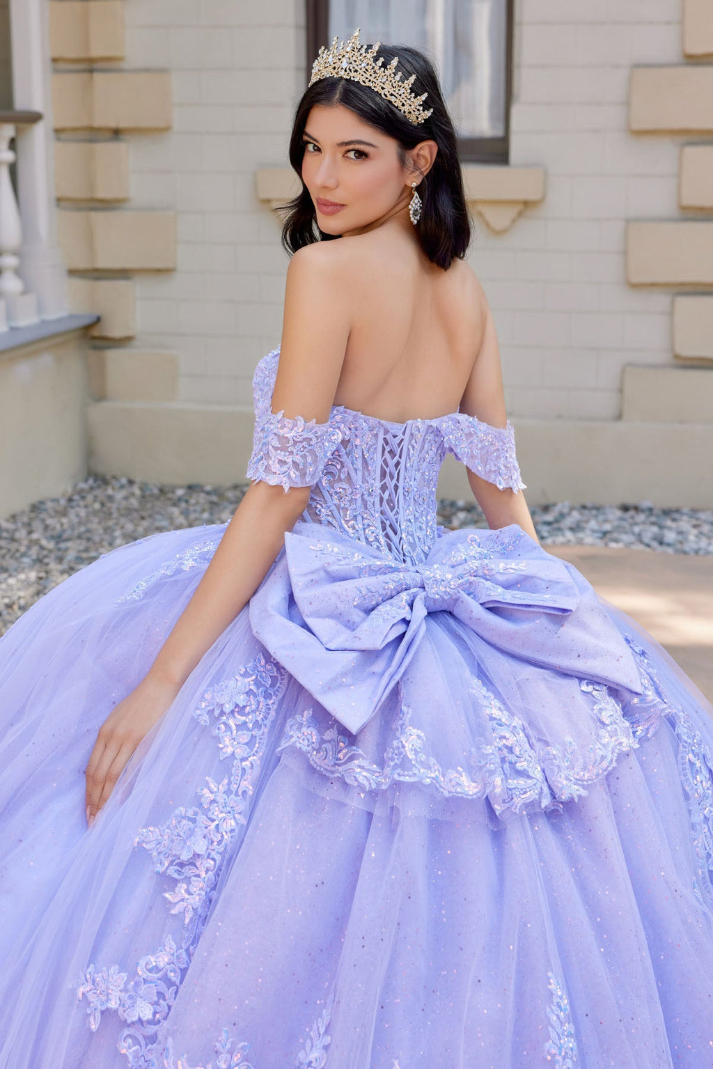 Layered Floral Lace Ball Gown with Train Quinceañera with JTJT1507J