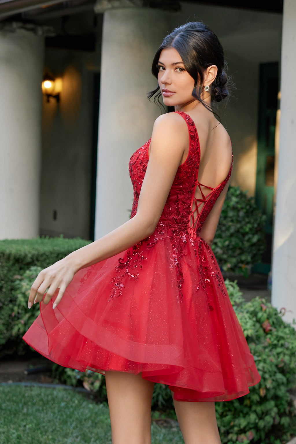 Short Tulle Dress with Floral Lace Embroidery Homecoming JTJT987N