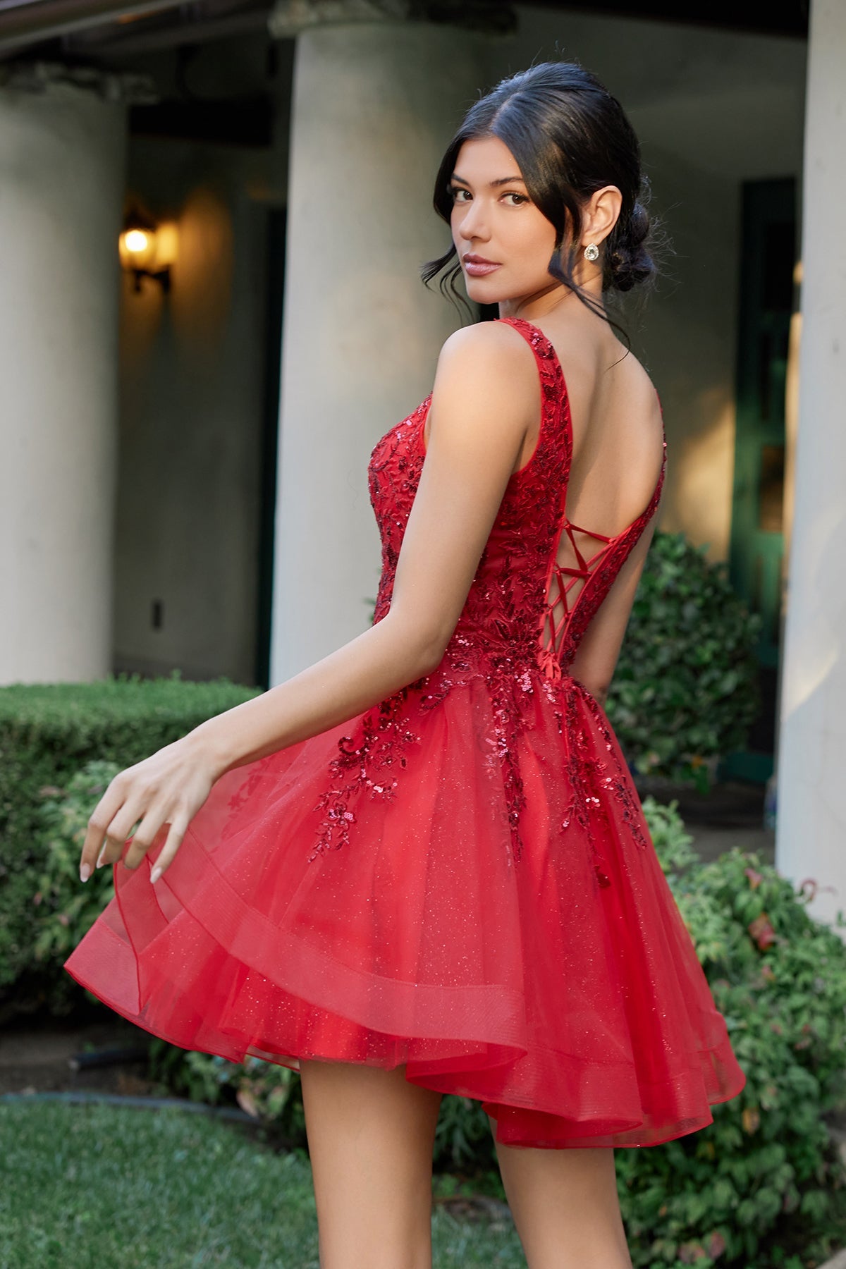 Short Tulle Dress with Floral Lace Embroidery Homecoming JTJT987N