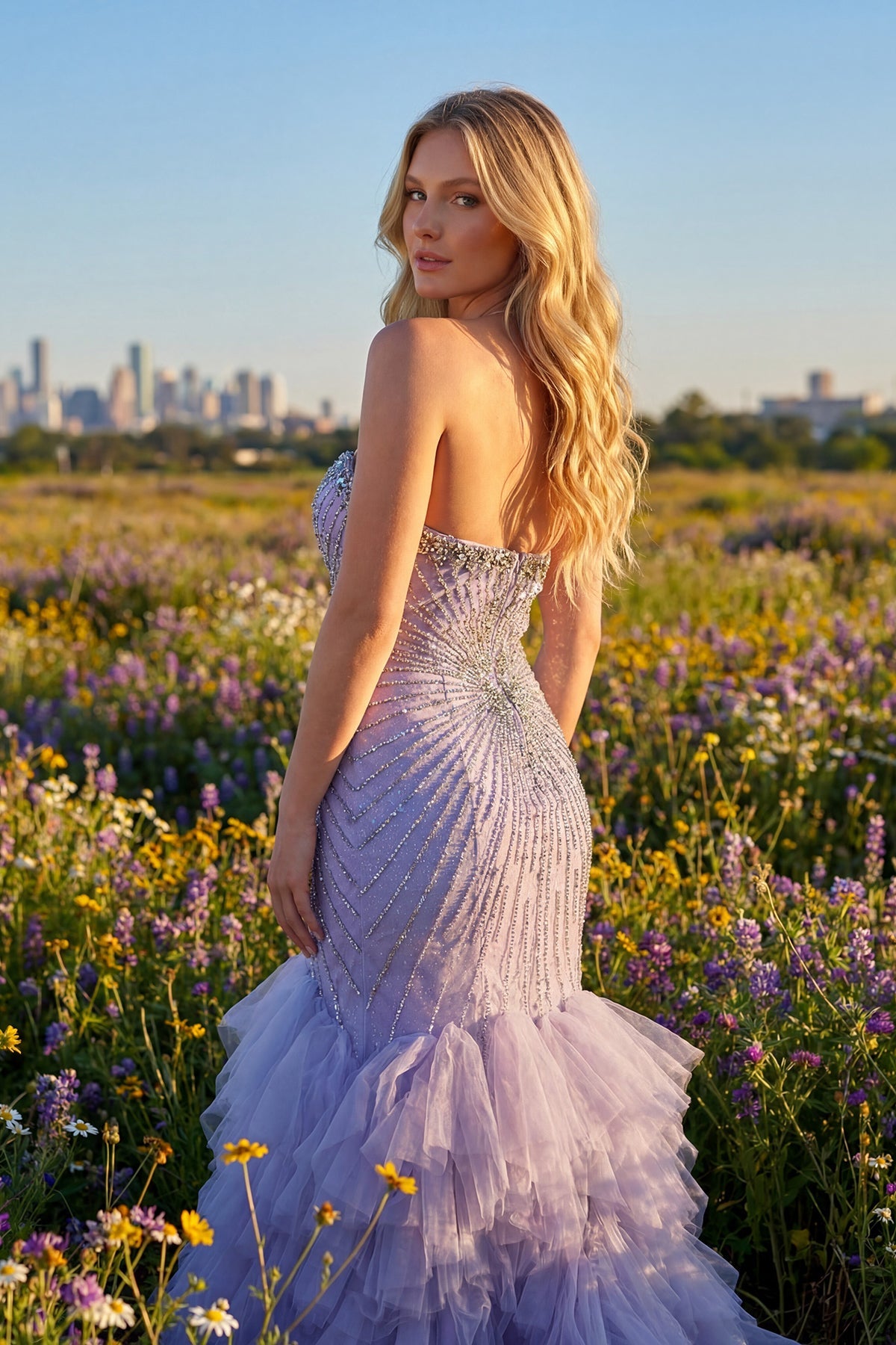 Ruffled Mermaid Gown with Embellished Sweetheard Bodice JTJT2713C