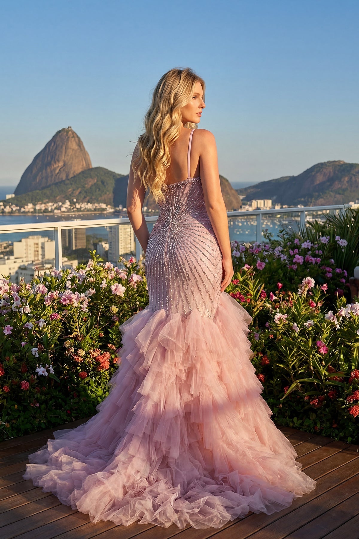 Ruffled Mermaid Gown with Embellished Sweetheard Bodice JTJT2713C