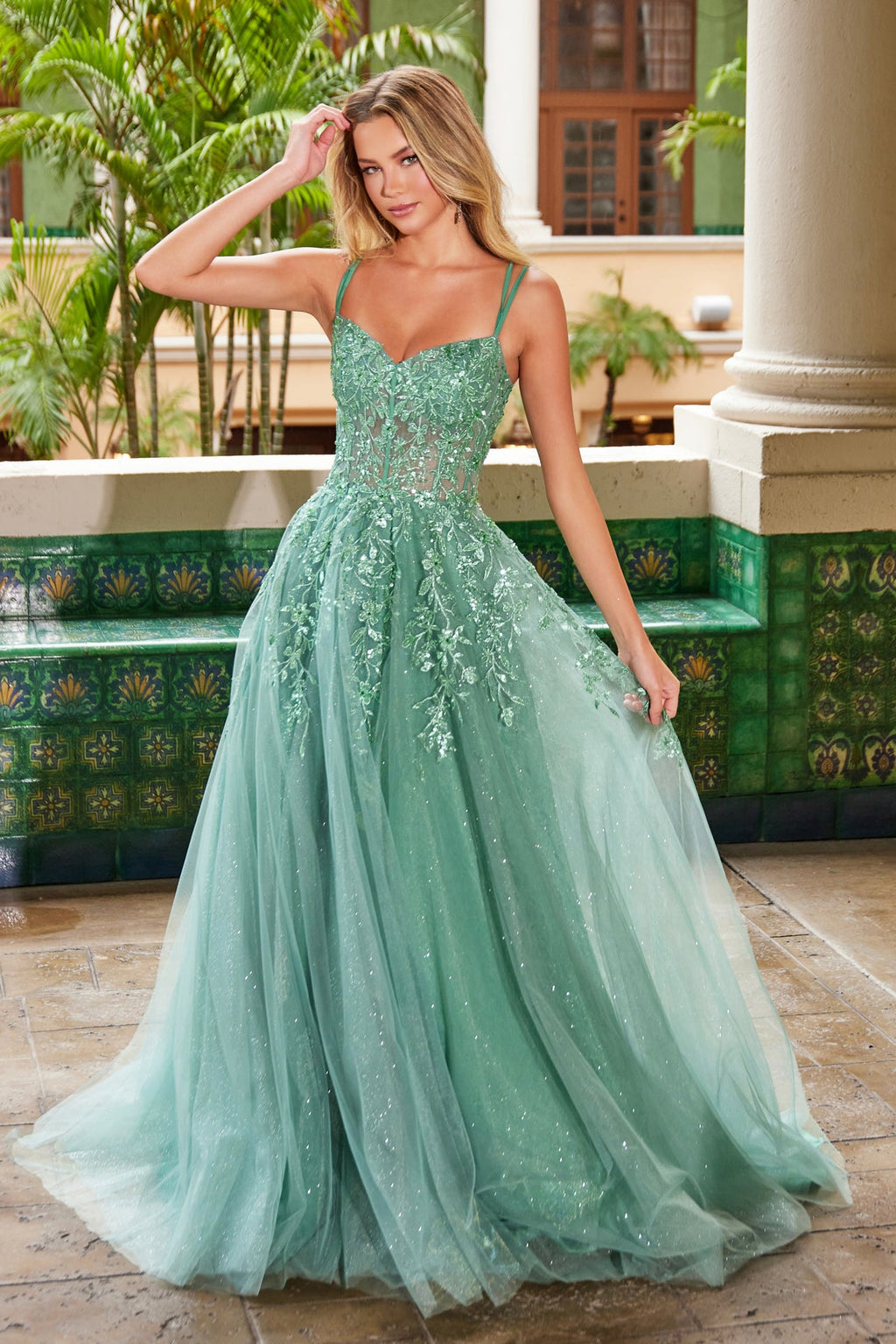 A-Line Sweetheart Neckline Dress with Floral Applique NXH1682