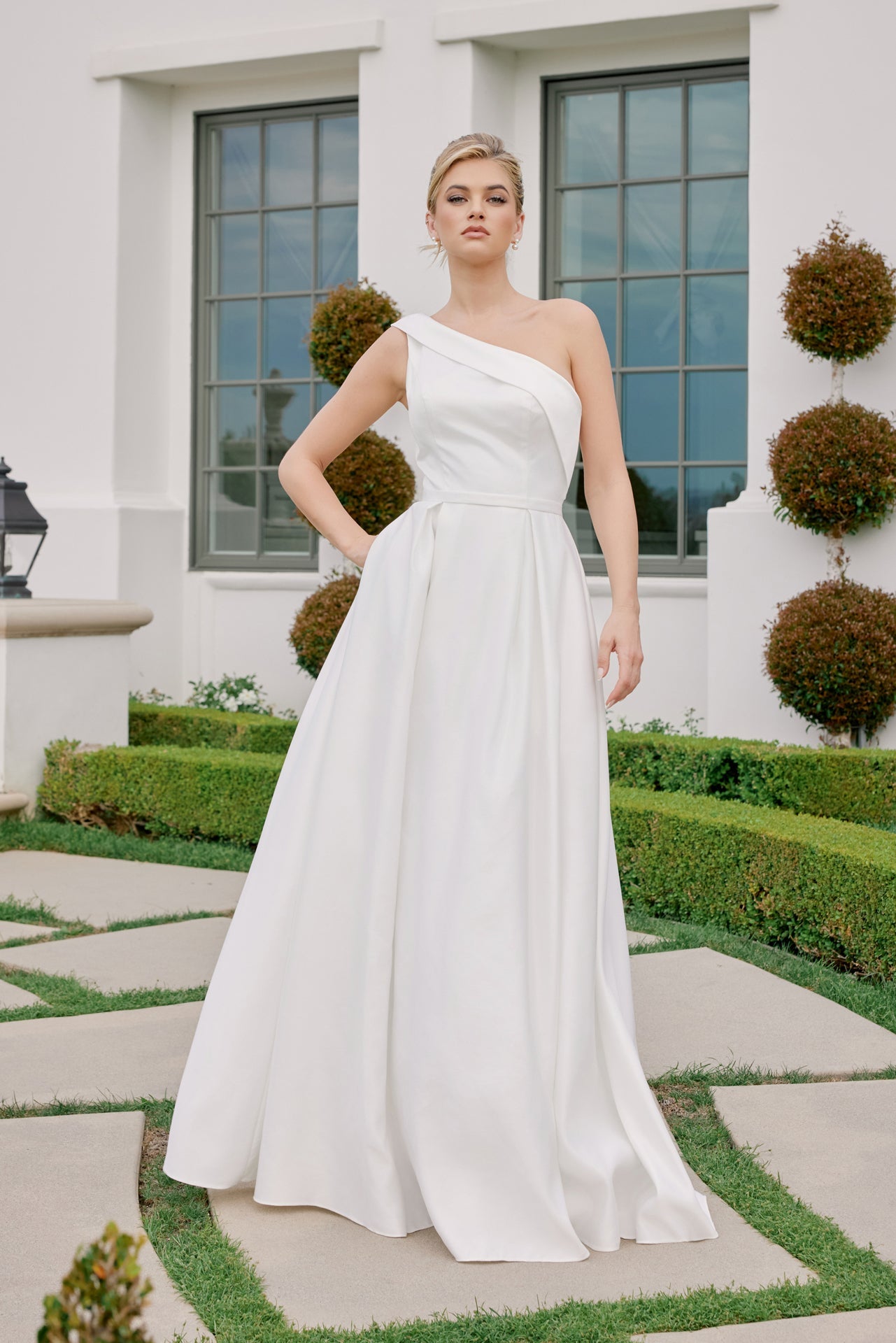 One Shoulder Satin A-Line Wedding Gown NXE469