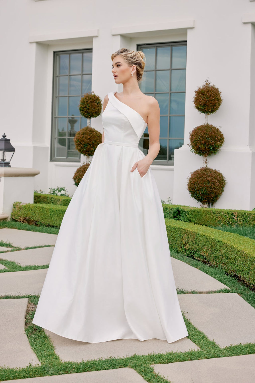 One Shoulder Satin A-Line Wedding Gown NXE469