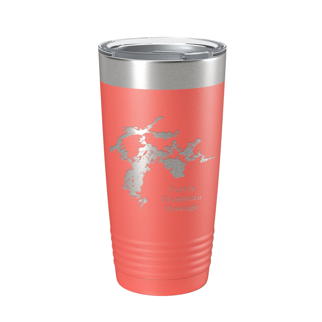 Turtle Flambeau Flowage Tumbler Lake Map Travel Mug Insulated Laser Engraved Coffee Cup Wisconsin 20 oz