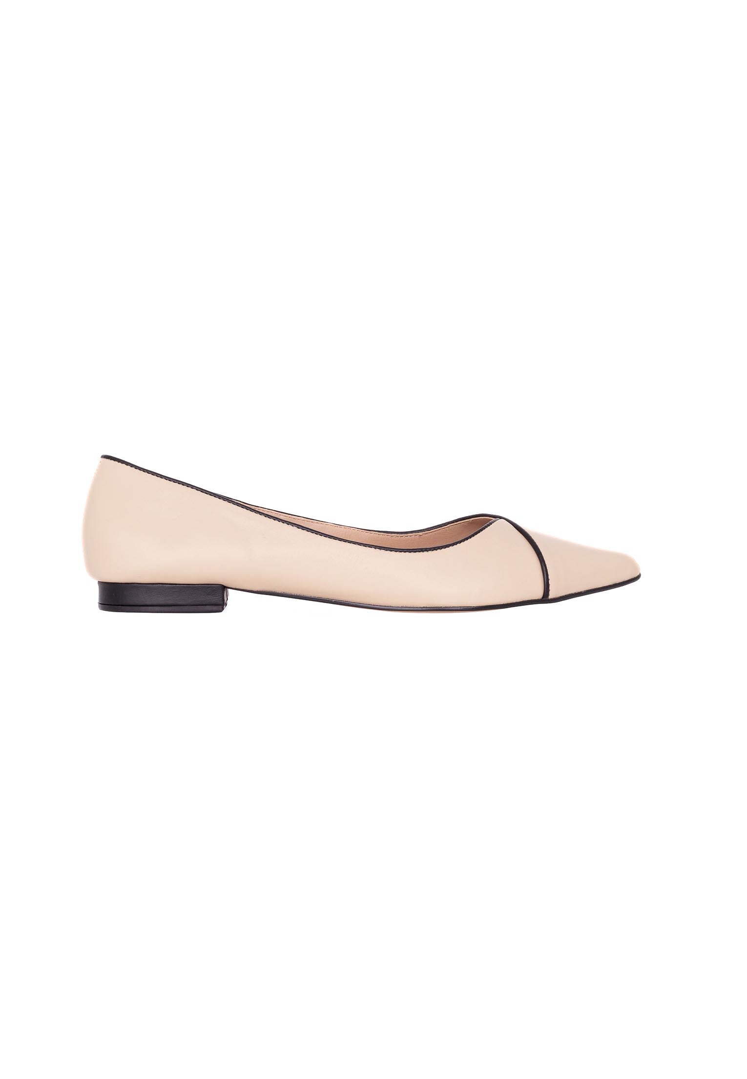 Beige Leather Ballerinas – Elegant Women’s Flat Shoes with Low Heel