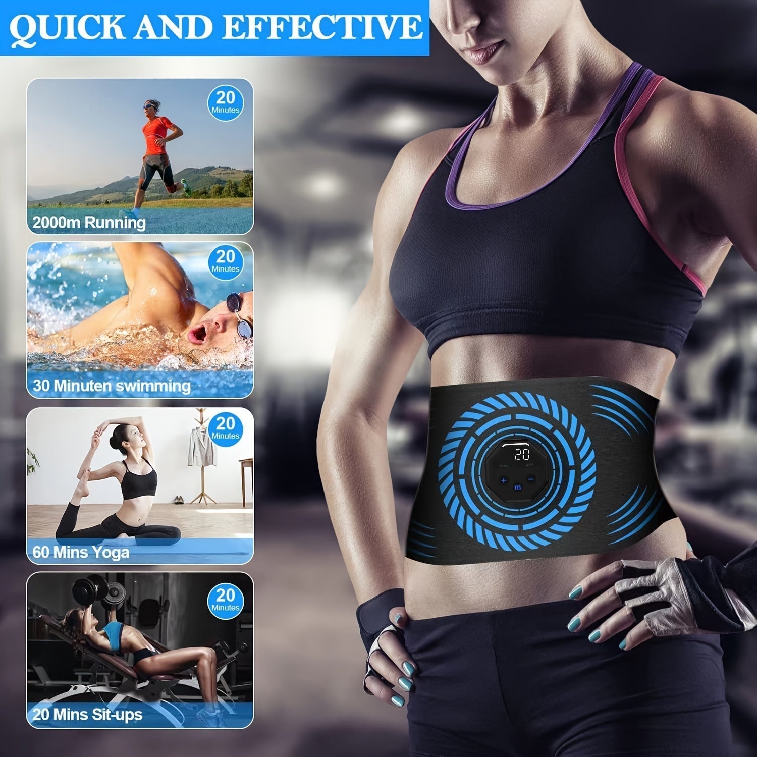 USB Rechargeable Ab Massage Belt – 6 Modes(Black)