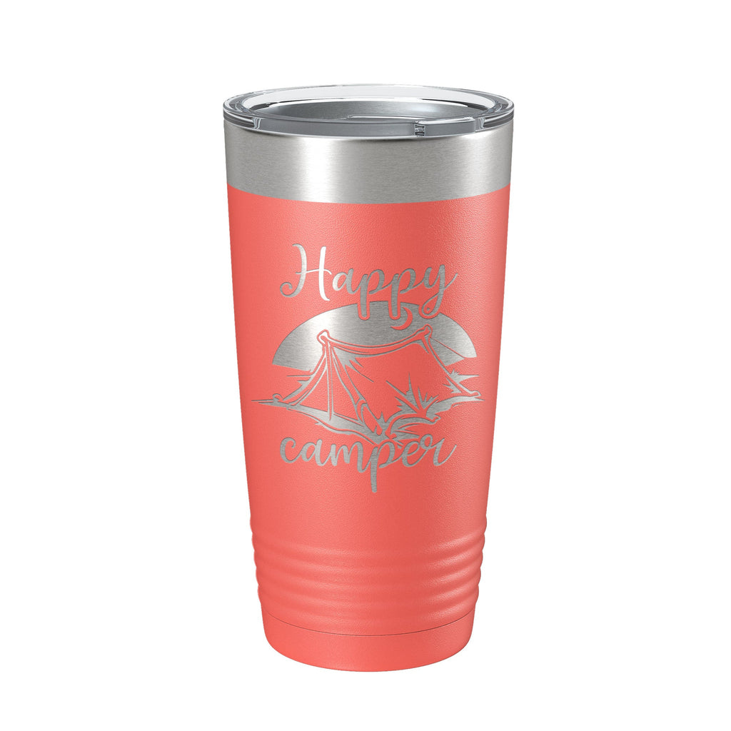 Happy Camper Tumbler Travel Mug Gift Insulated Laser Engraved Coffee Cup 20 oz