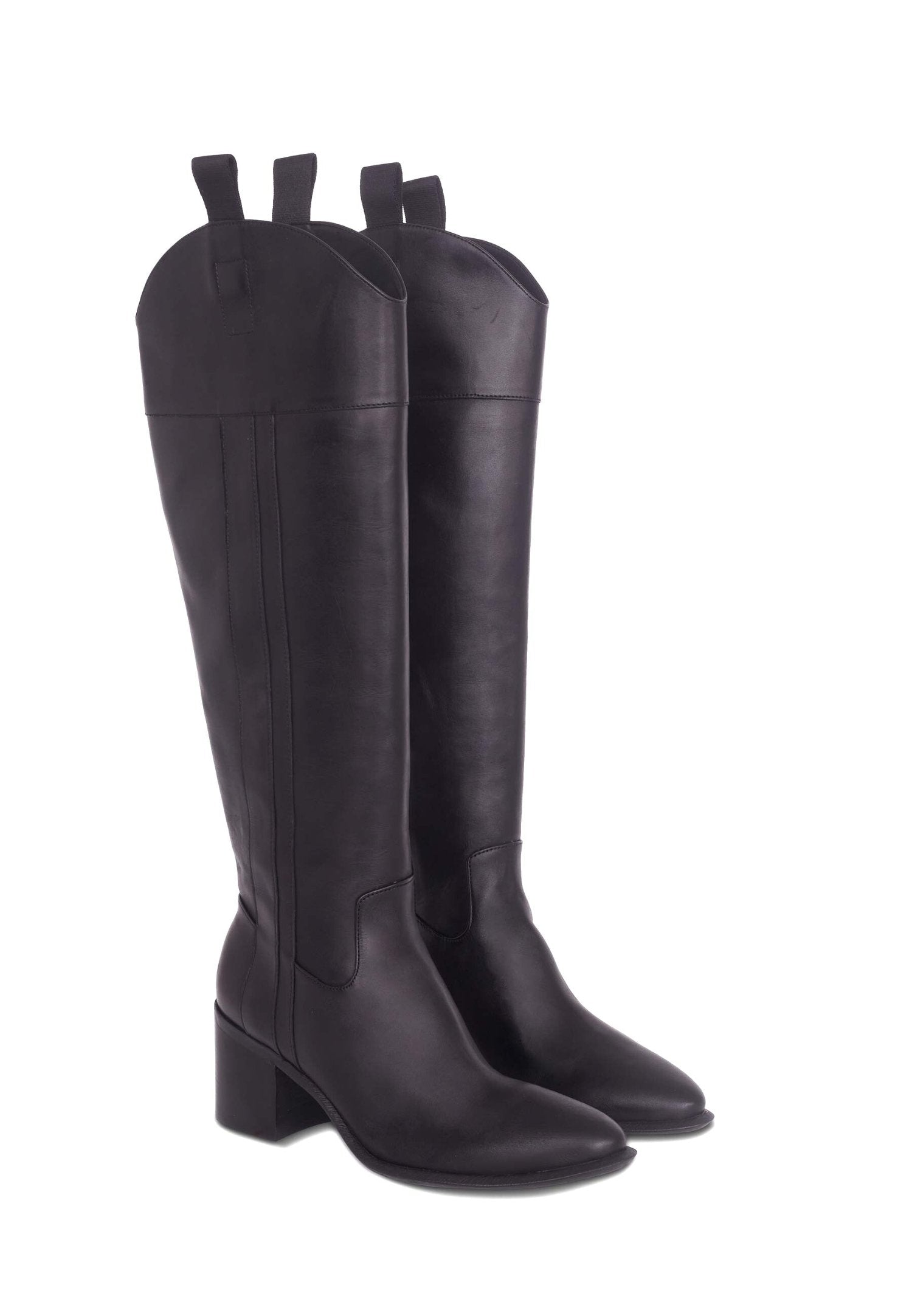 Brown Calf Leather Knee-High Boots – Women’s Block Heel Riding Boots