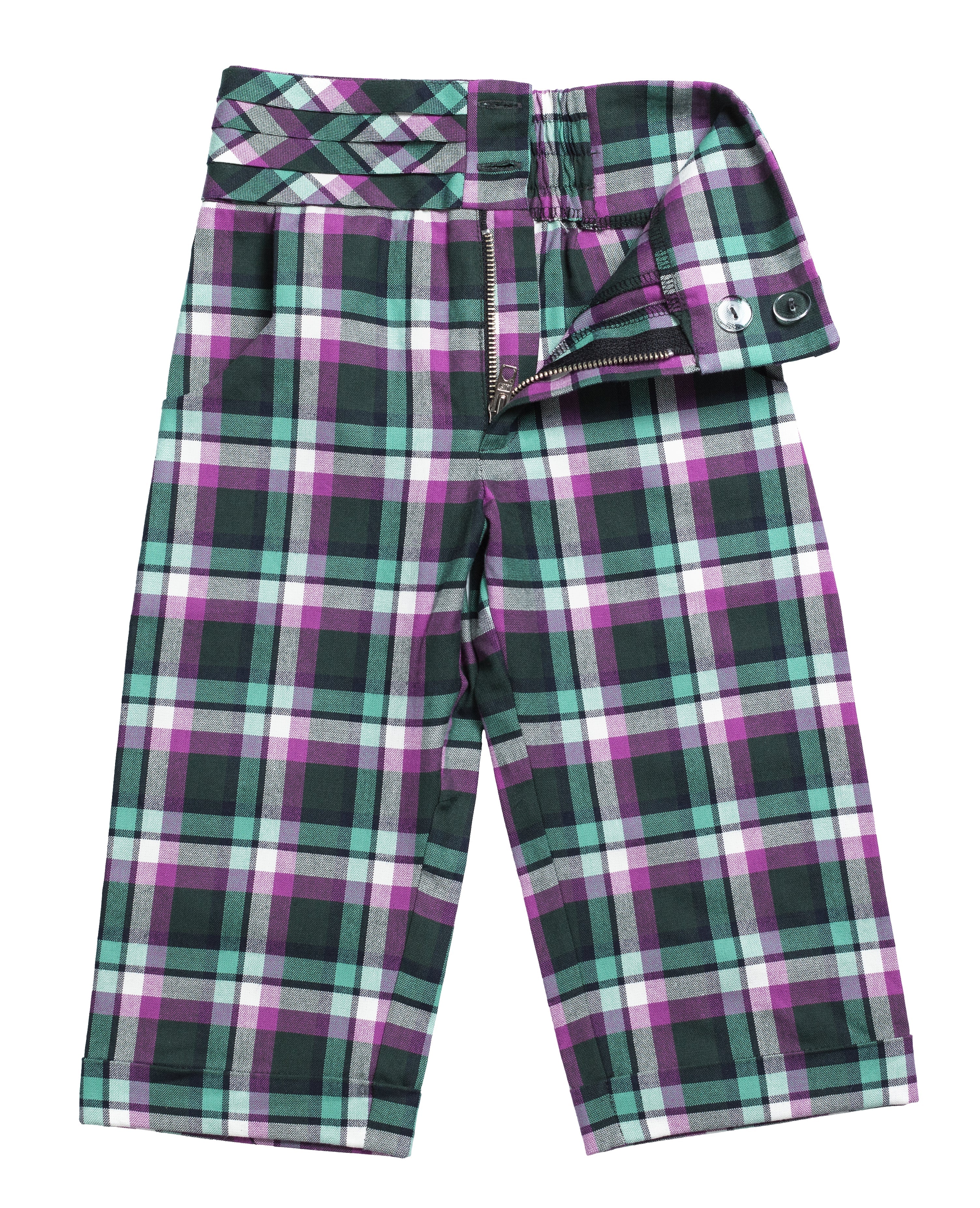 Tartan Pleated Belt Pants