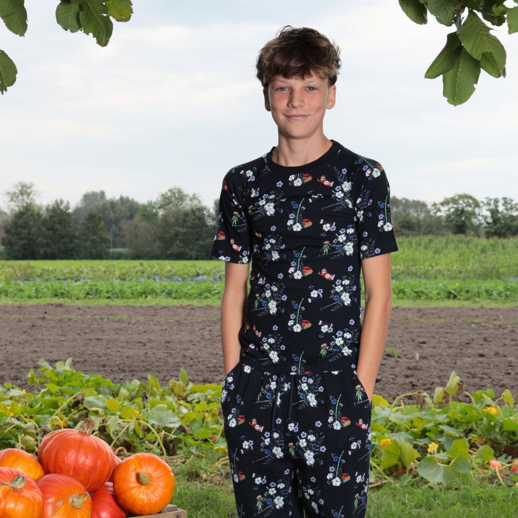 Black Floral T Shirt for Boys and Girls
