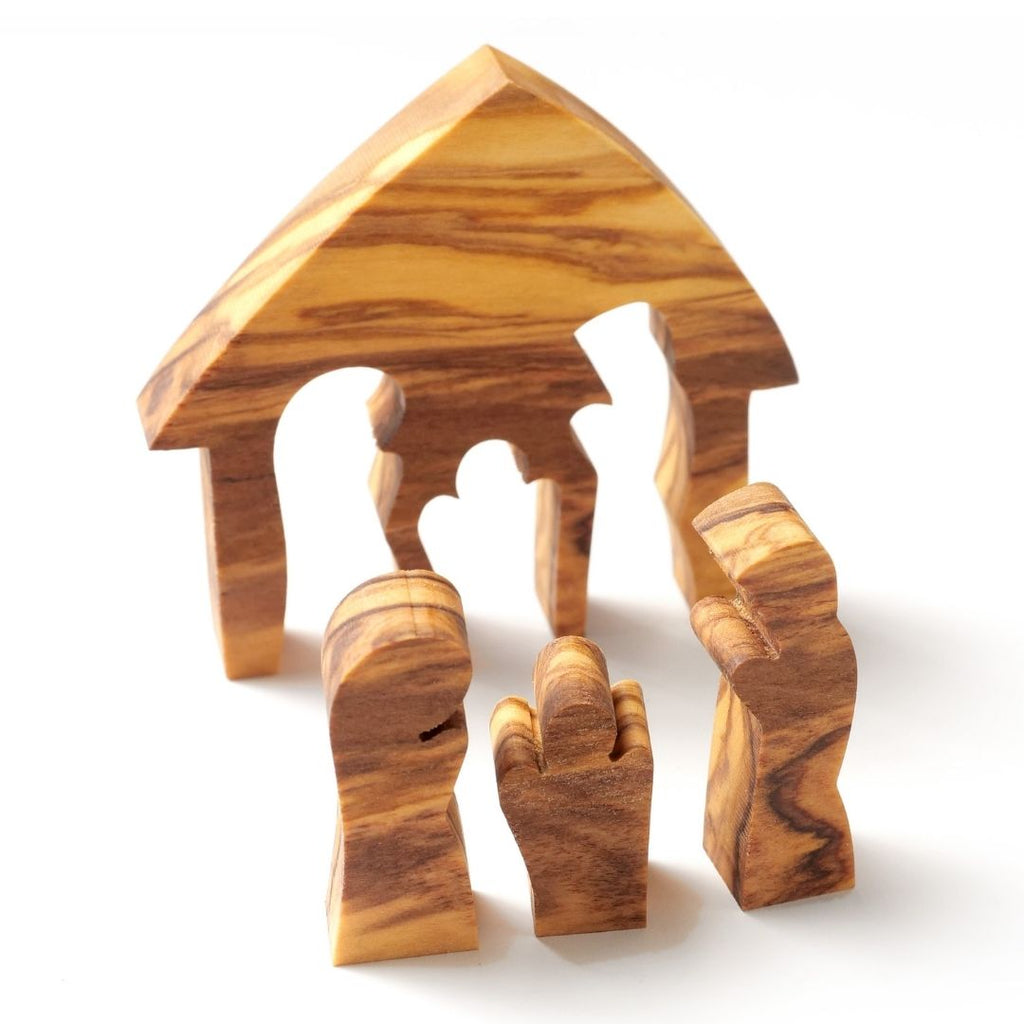 Christmas decoration Nativity scene puzzle without bark, made of olive wood