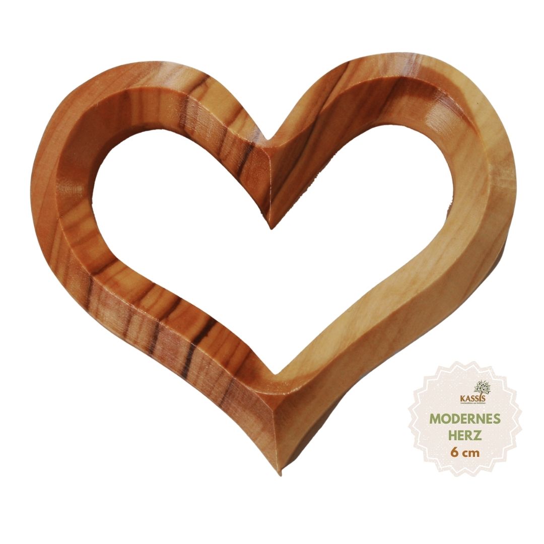 Olive wood heart in a modern shape, 7 x 6.50 cm