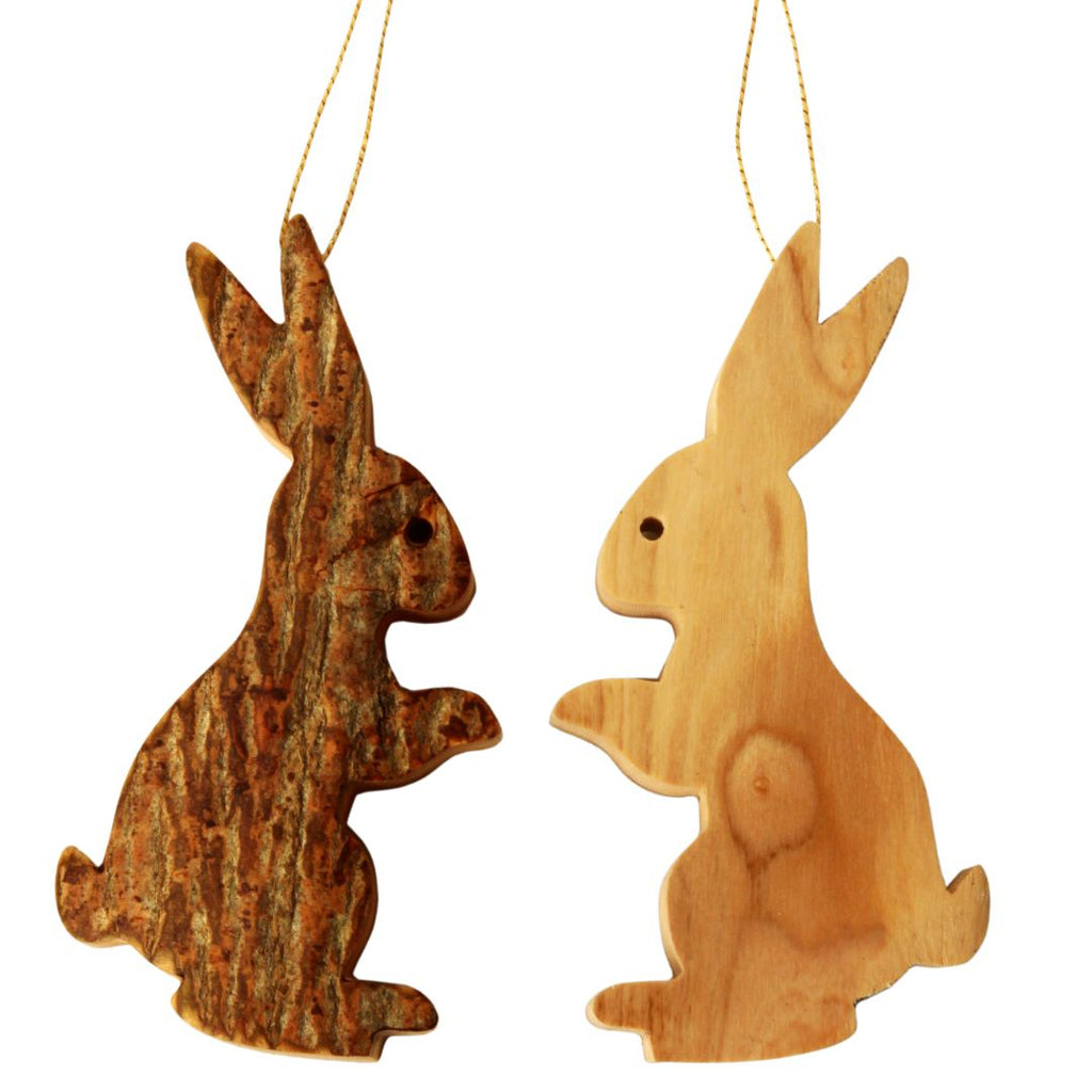 Easter decoration pendant, Easter bunny made of olive wood with bark