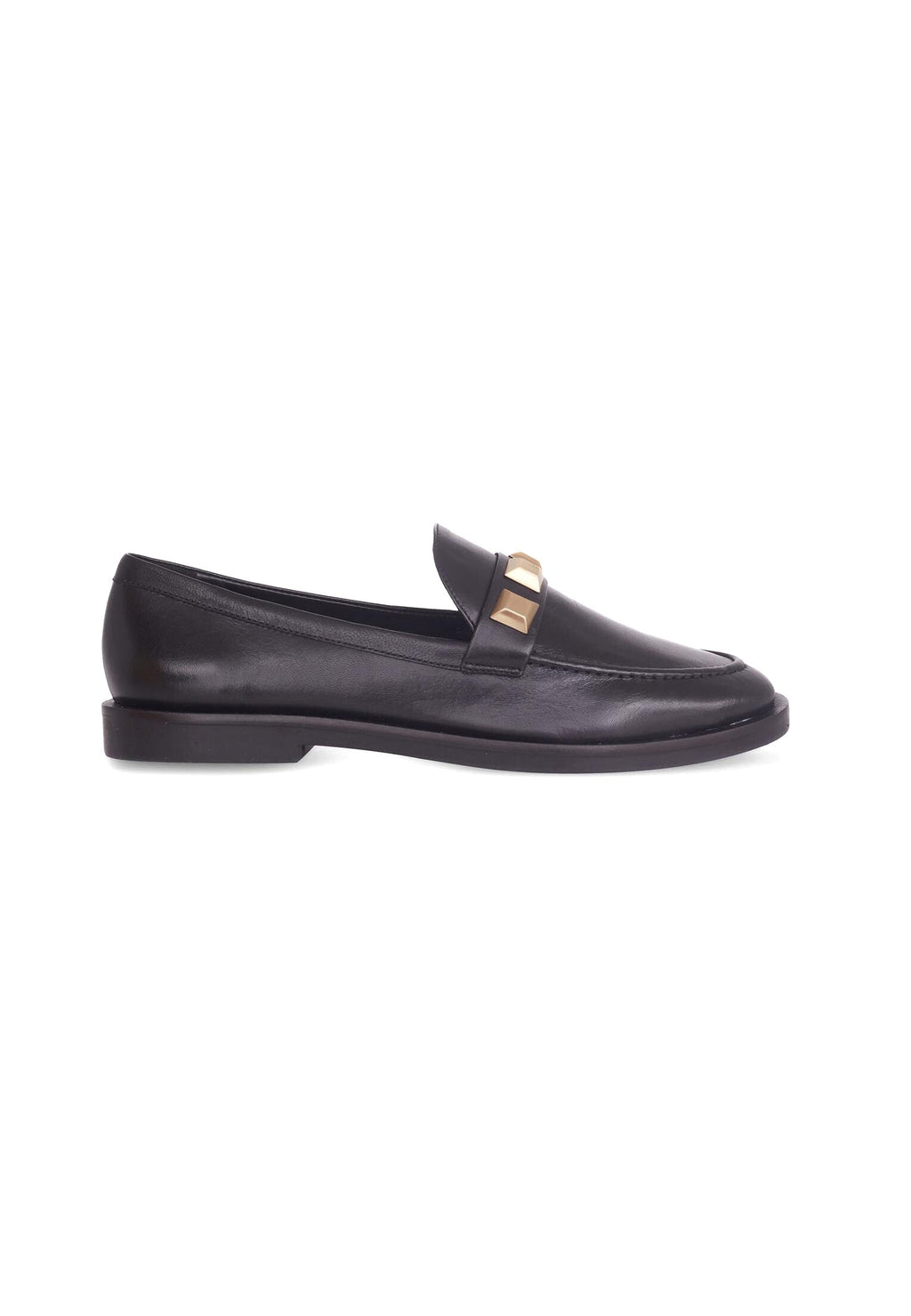 Beige Calf Leather Loafers – Elegant Women’s Flat Shoes with Metal Stud Detail