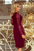 Numoco 216-3 EMMA elegant pencil dress with lace - Burgundy color