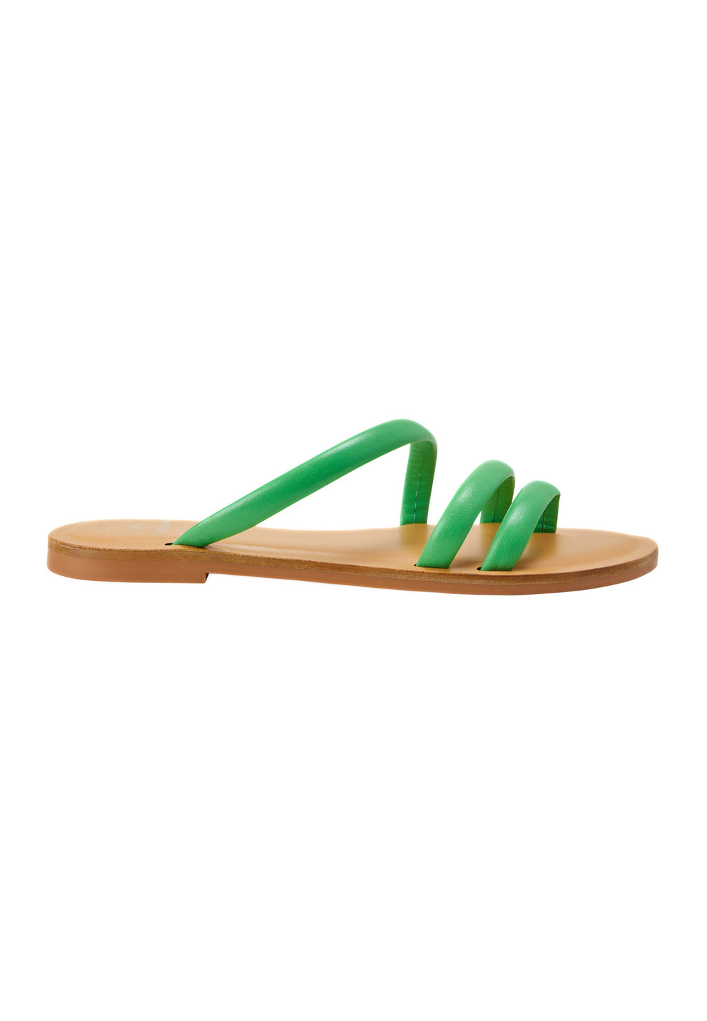 Green Calf Leather Flat Sandals – Women’s Minimalist Three-Strap Slides