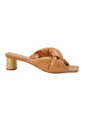 Tan Leather Mules Caroba – Women’s 4 cm Cylindrical Block Heel Slip-On Sandals