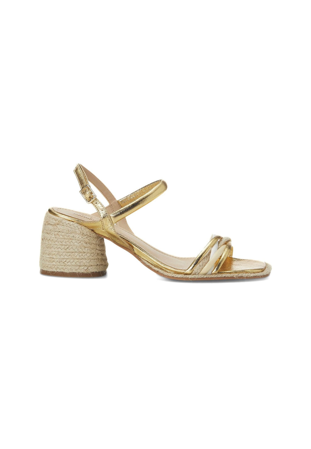 Gold Sandals with Natural Raffia Block Heel – Comfortable Women’s Summer Shoes