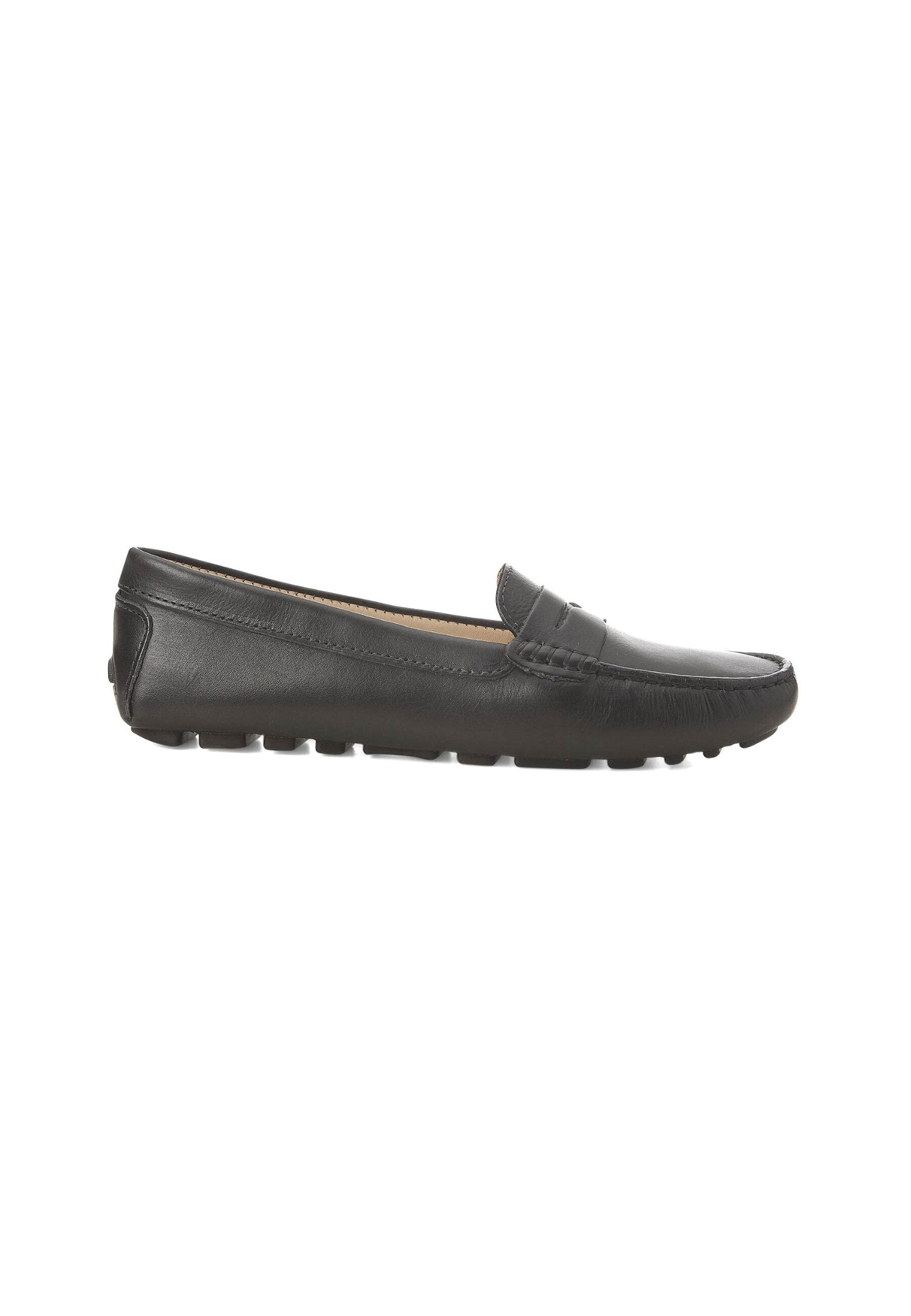 Beige Calf Leather Penny Loafers – Women’s Classic Driving Shoes