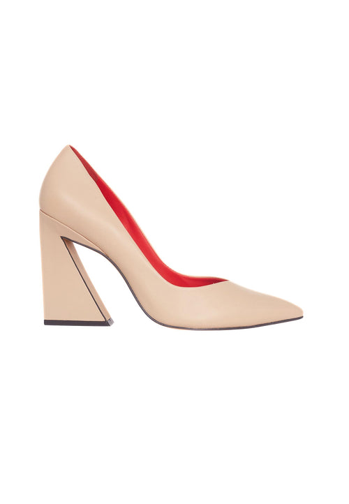 Beige Leather Pumps Maraca – Women’s 10 cm Geometric Block Heel Shoes