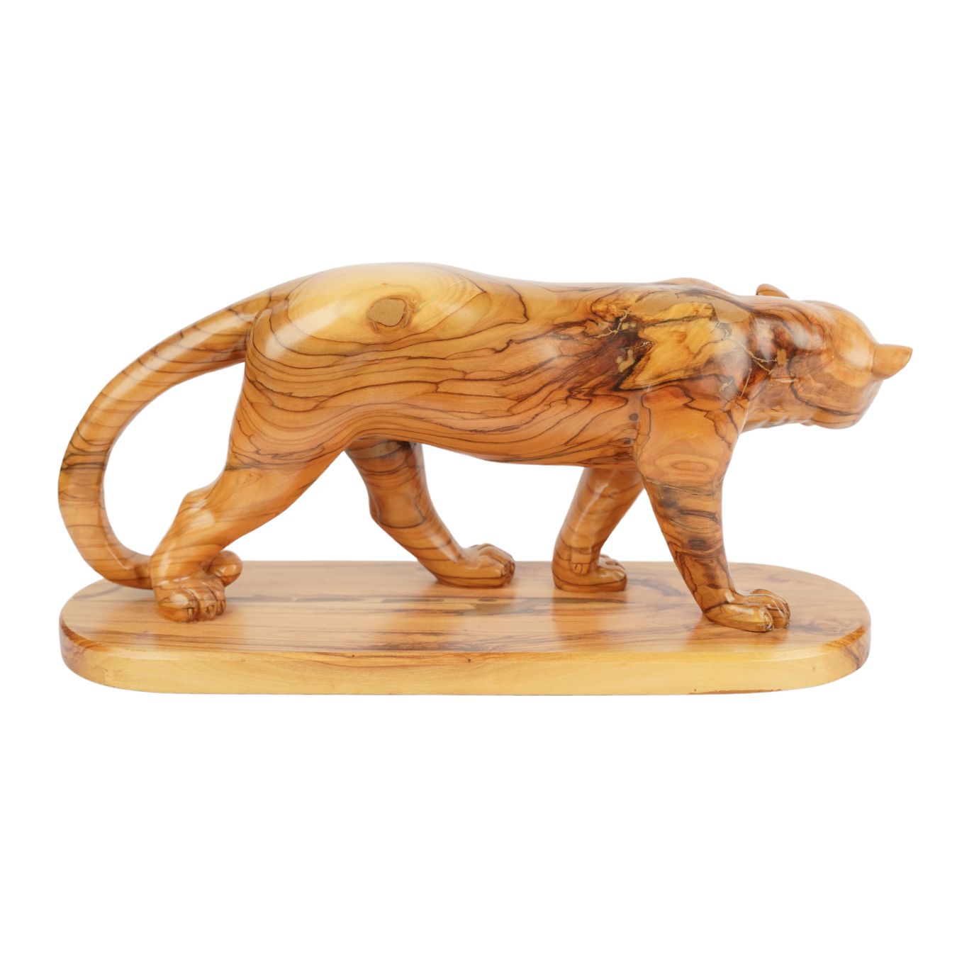 Hand-carved puma made of olive wood (large) – Exclusive wooden sculpture from Bethlehem (14x30 cm)