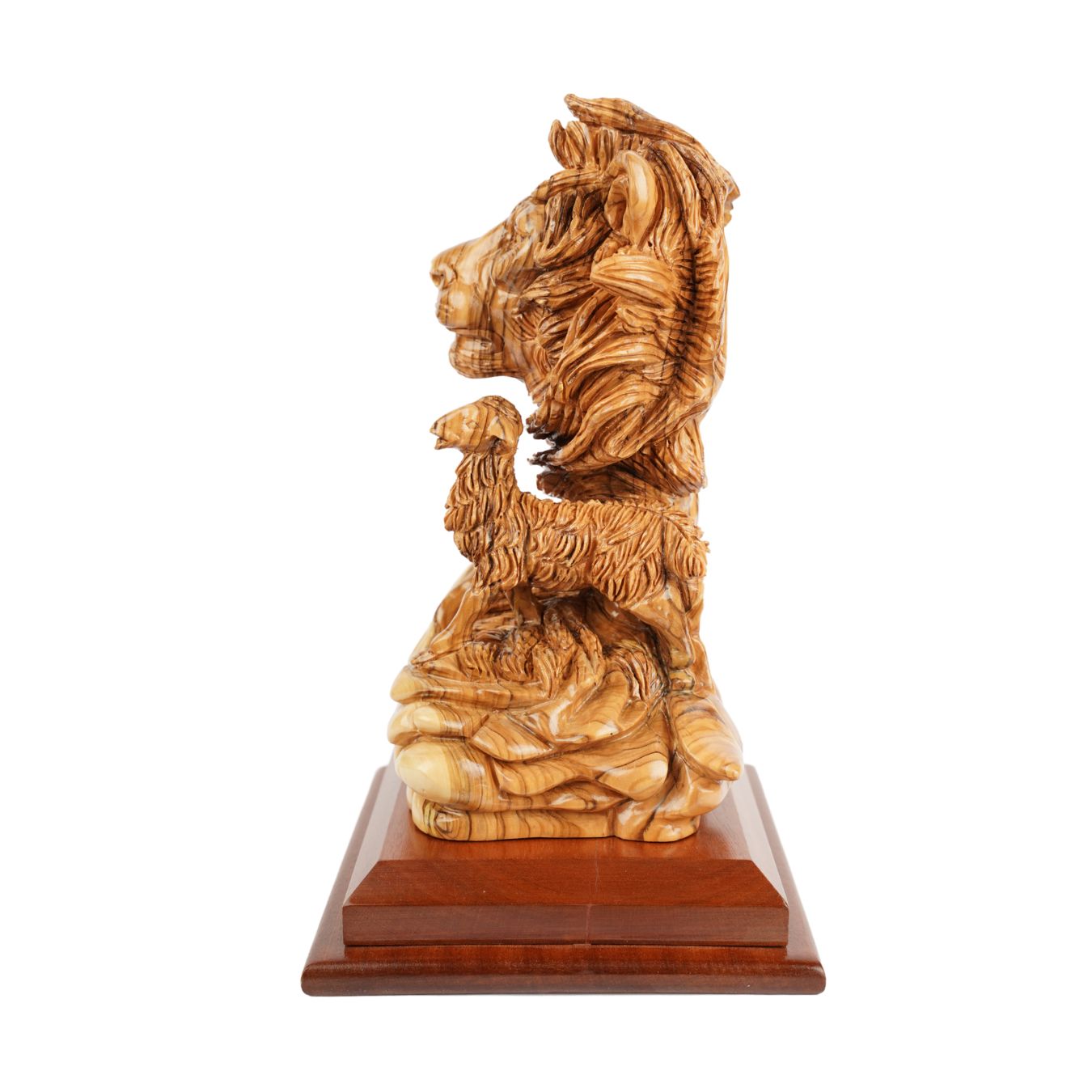 Hand-carved sculpture "Lion and Lamb" – symbol of peace, made of olive wood (30 cm)