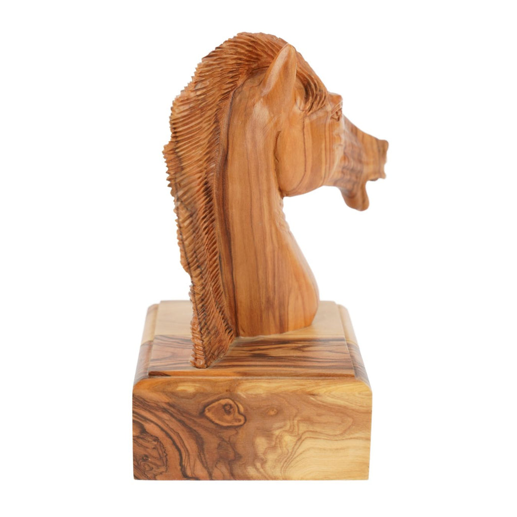 Hand-carved horse head made of olive wood (small) – Exclusive wooden sculpture from Bethlehem (16 cm)