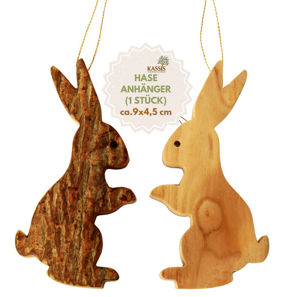 Easter decoration pendant, Easter bunny made of olive wood with bark