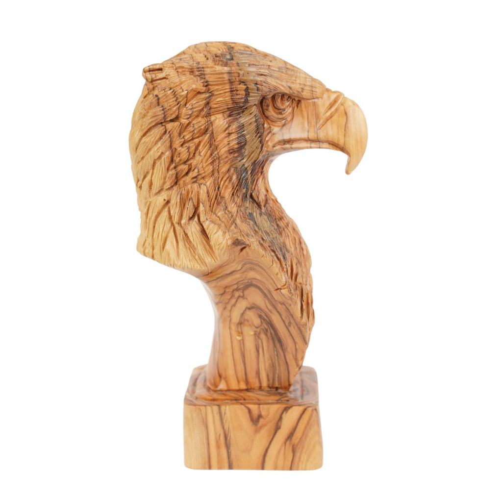 Hand-carved eagle head made of olive wood – Exclusive wooden sculpture from Bethlehem (23 cm)