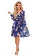 Numoco 388-1 FRANCES - chiffon dress with a neckline - navy blue with flowers