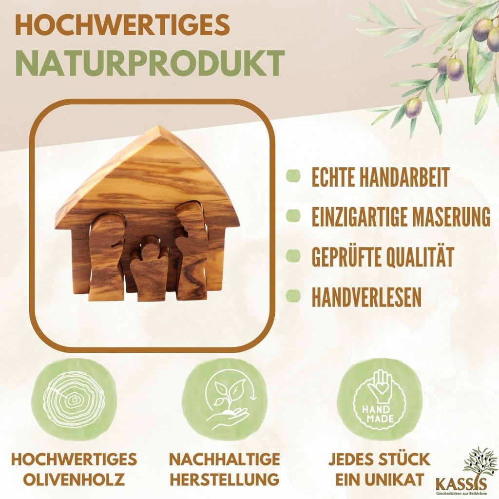 Christmas decoration Nativity scene puzzle without bark, made of olive wood