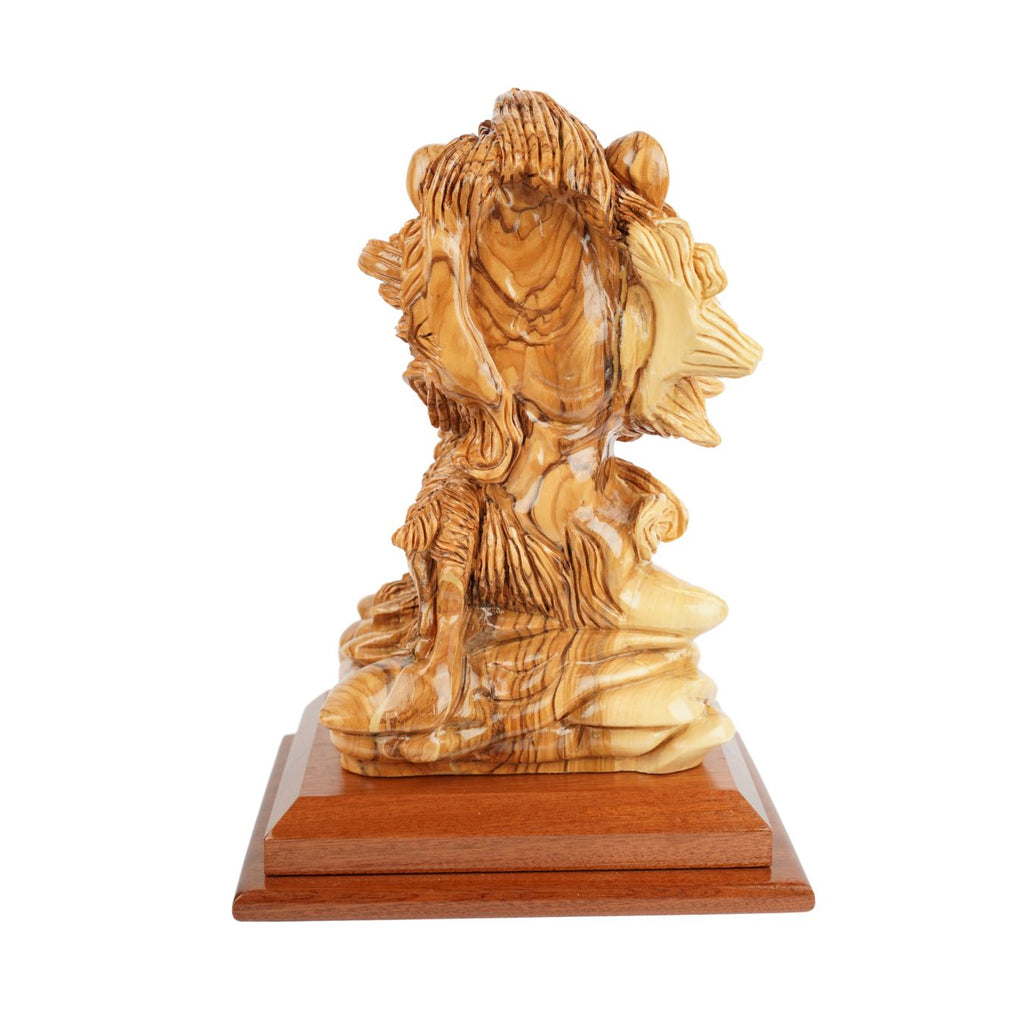 Hand-carved sculpture "Lion and Lamb" – symbol of peace, made of olive wood (30 cm)