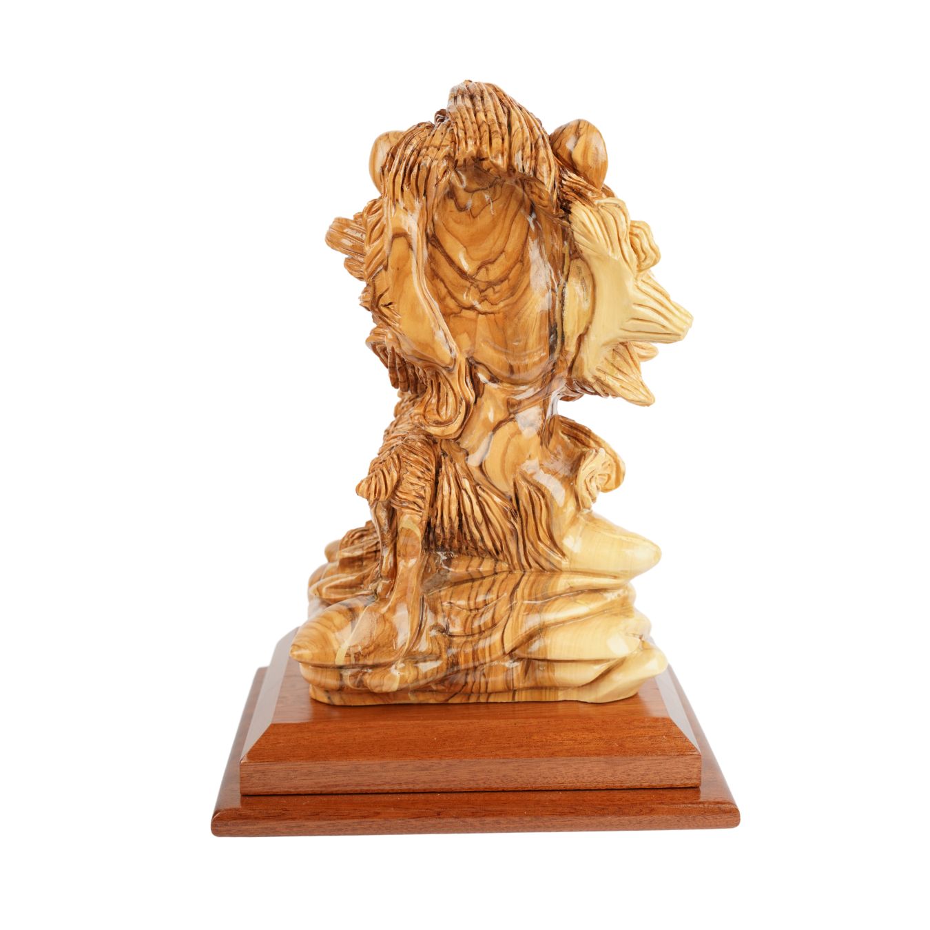 Hand-carved sculpture "Lion and Lamb" – symbol of peace, made of olive wood (30 cm)
