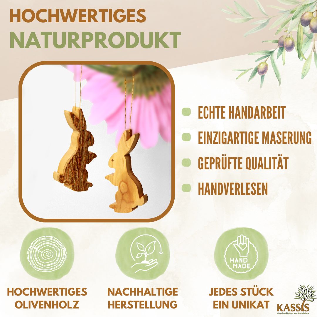 Easter decoration pendant, Easter bunny made of olive wood with bark