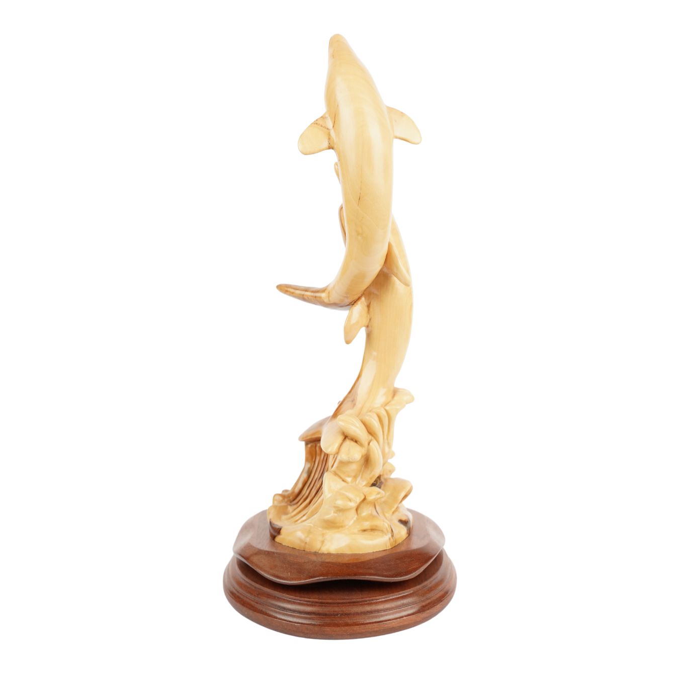 Two dolphins carved from olive wood – Hand-carved sculpture from Bethlehem (32 cm)