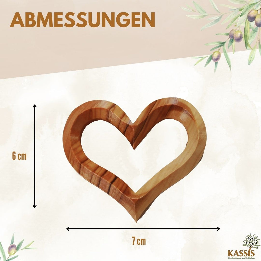 Olive wood heart in a modern shape, 7 x 6.50 cm
