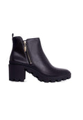 Black Goat Leather Ankle Boots Sophora – Women’s Round-Toe Block Heel Boots