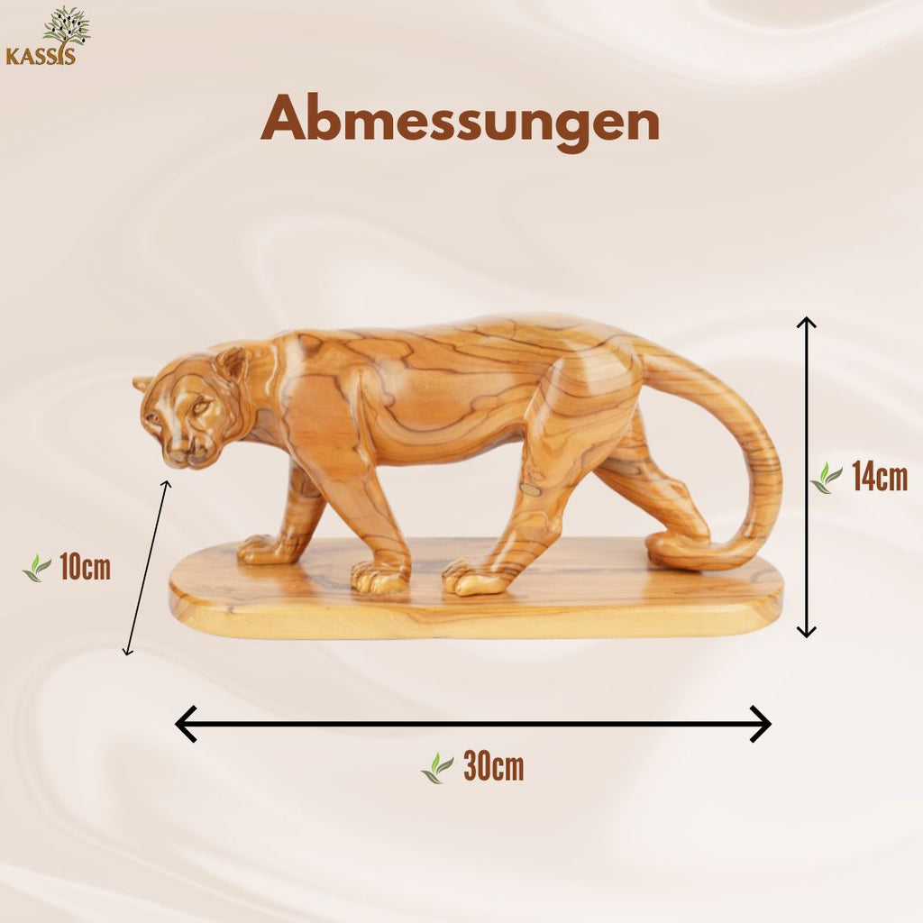 Hand-carved puma made of olive wood (large) – Exclusive wooden sculpture from Bethlehem (14x30 cm)